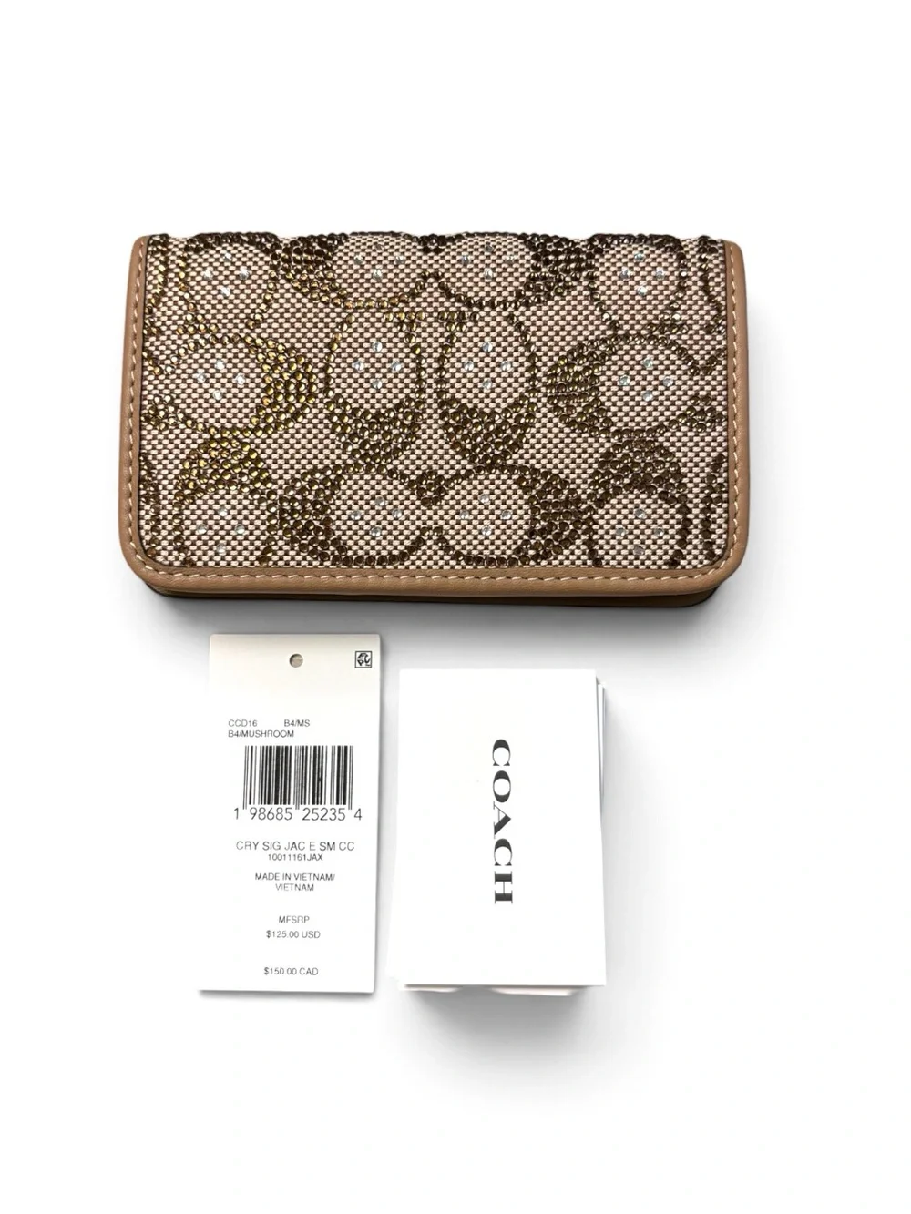 Coach Essential Slim Card Case NWT Crystal Jacquard Wallet Mushroom